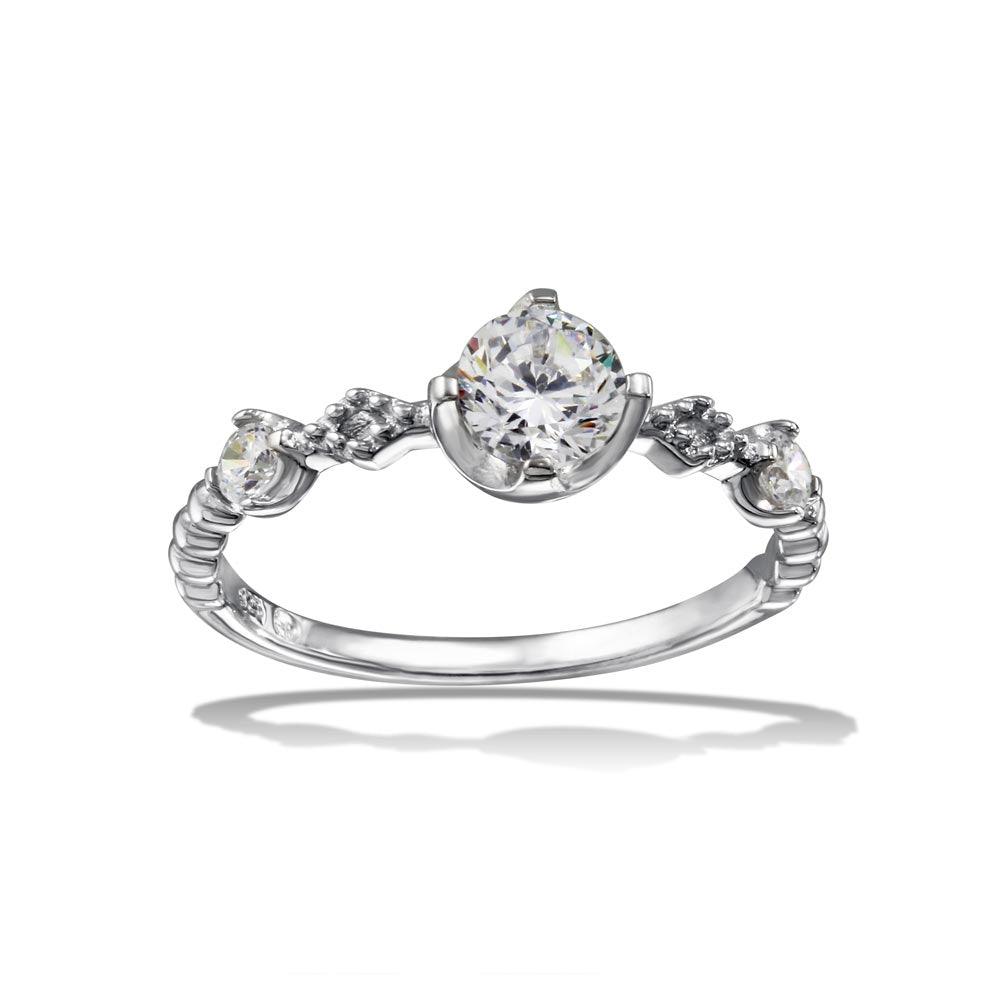 Rhodium Plated 925 Sterling Silver Beaded Shank Clear CZ Band Ring Sizes 5-9