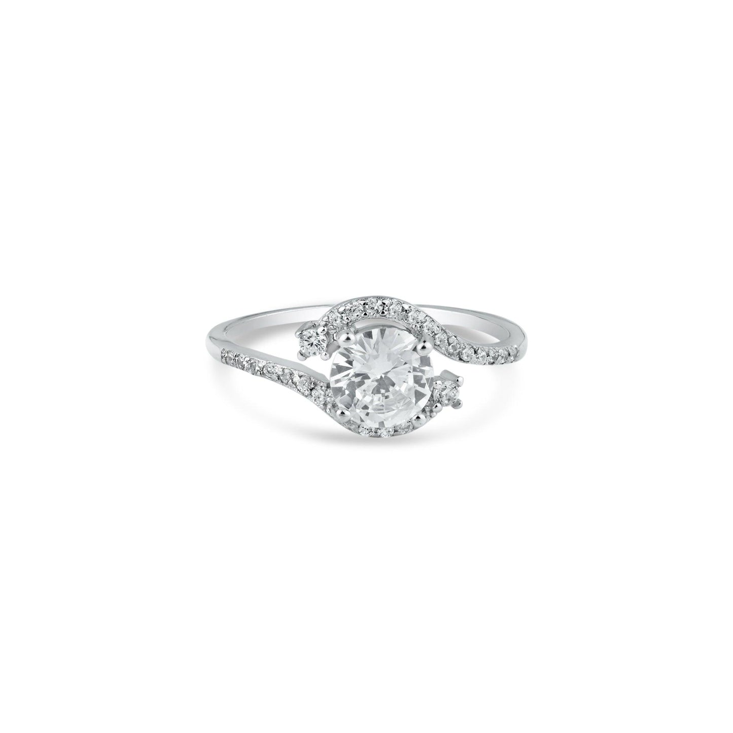 Polished Rhodium Plated 925 Sterling Silver Round Clear CZ Ring Band Sizes 5-9