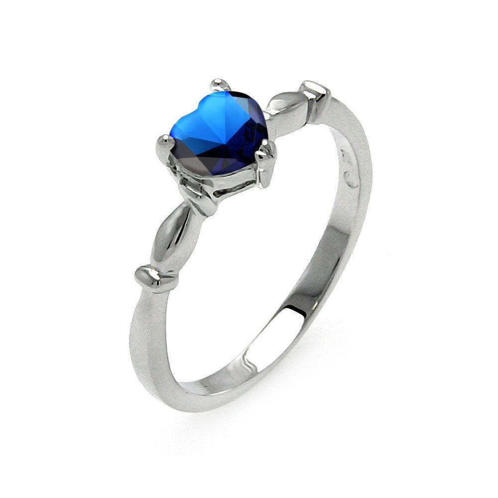 Rhodium Plated 925 Sterling Silver CZ Heart Blue September Ring Band Sizes 5-9