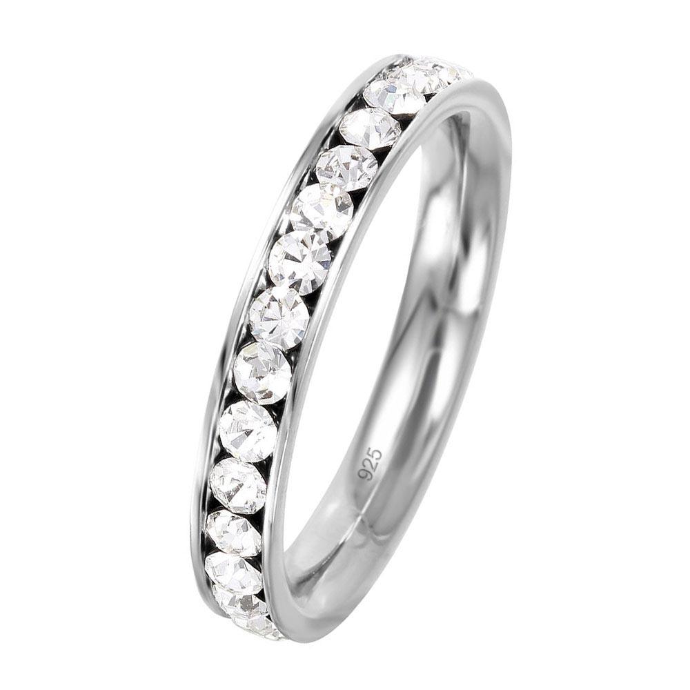 Rhodium Plated 925 Sterling Silver Simulated April Eternity Band Ring Sizes 3-9