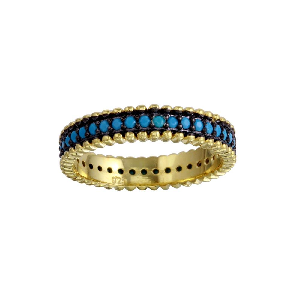 Polished Gold Plated 925 Sterling Silver Simulated Turquoise Band Ring Sizes 5-9