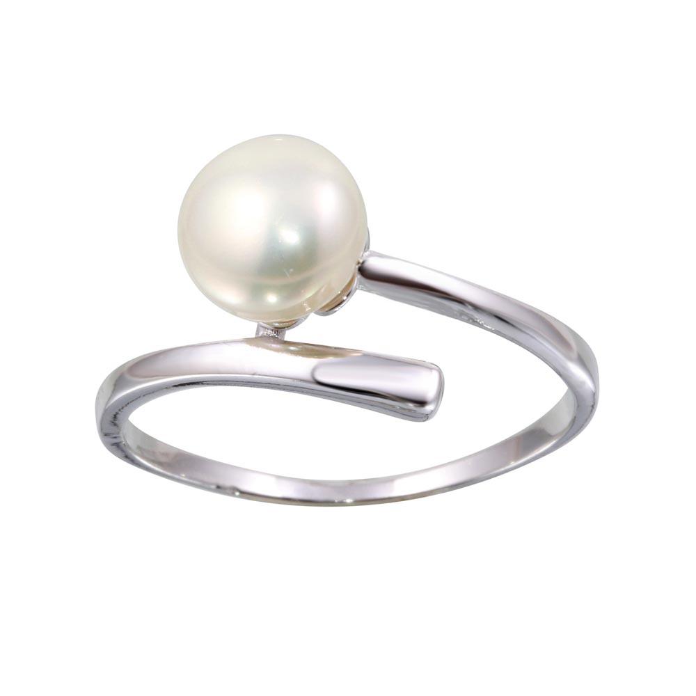 Polished Rhodium Plated 925 Sterling Silver Simulated Pearl Ring Band Sizes 5-9