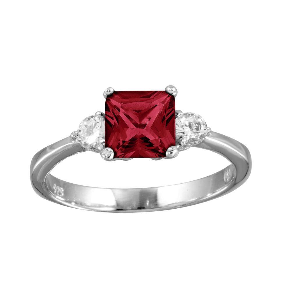 High Polished Rhodium Plated 925 Sterling Silver Red CZ Ring Band Sizes 5-9