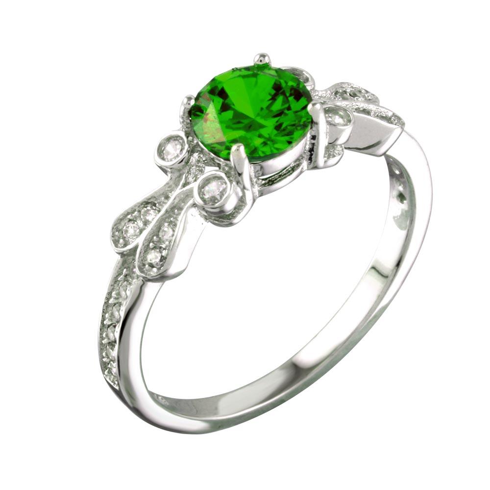 Polished Rhodium Plated 925 Sterling Silver Green Oval CZ Ring Band Sizes 5-9