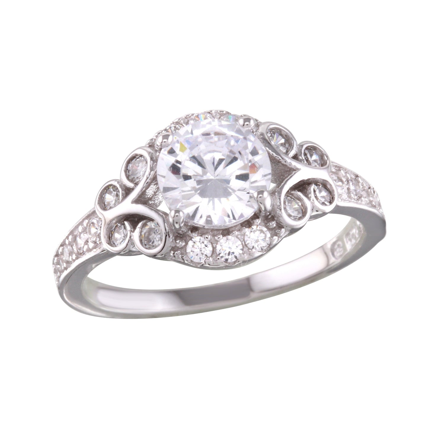 High Polished Rhodium Plated 925 Sterling Silver Ring Clear CZ Band Sizes 5-9