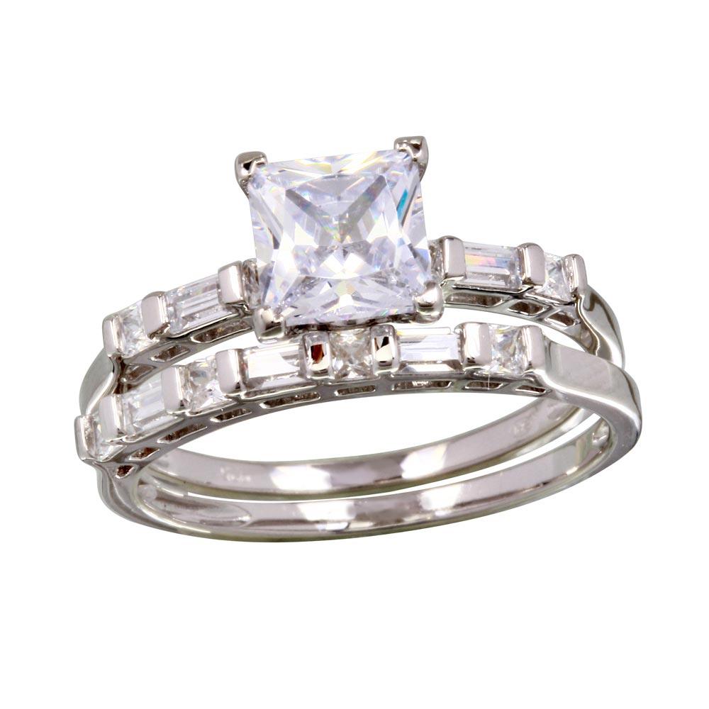 Rhodium Plated 925 Sterling Silver Princess Cut Engagement Ring Band Sizes 5-9