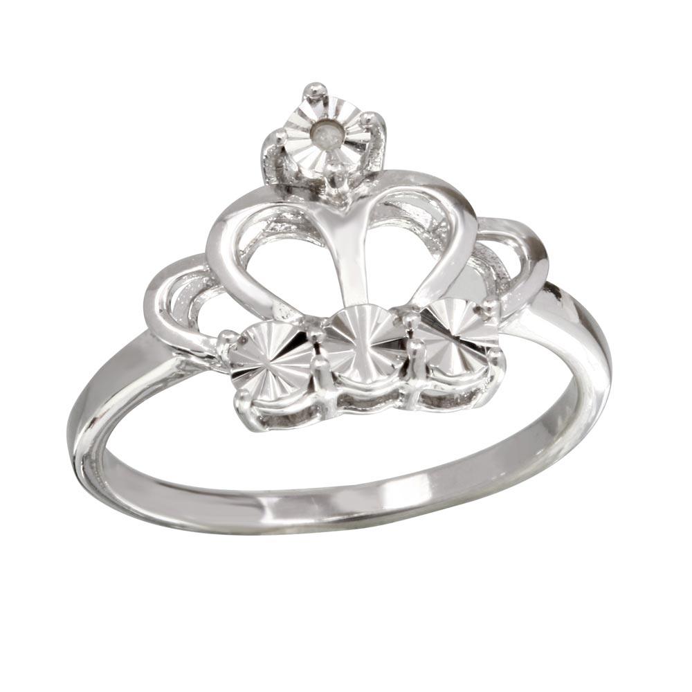 Rhodium Plated 925 Sterling Silver Diamond-Cut Crown Ring Band Sizes 5-9