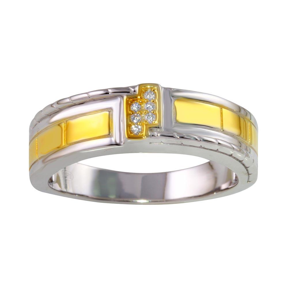 Polished Two-Tone 925 Gold Plated Sterling Silver Rings Clear CZ Band Sizes 9-12