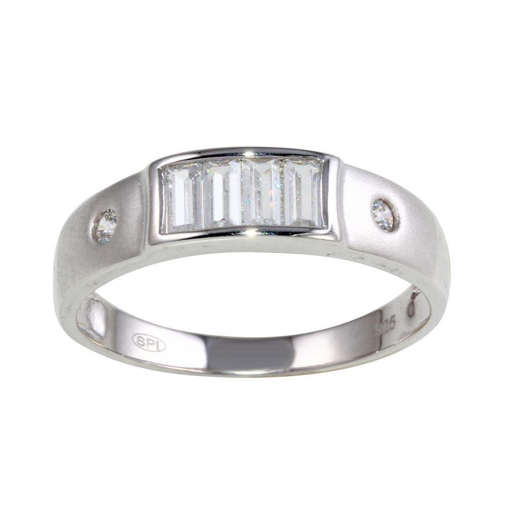 High Polished Rhodium Plated 925 Sterling Silver Clear CZ Ring Band Sizes 9-11