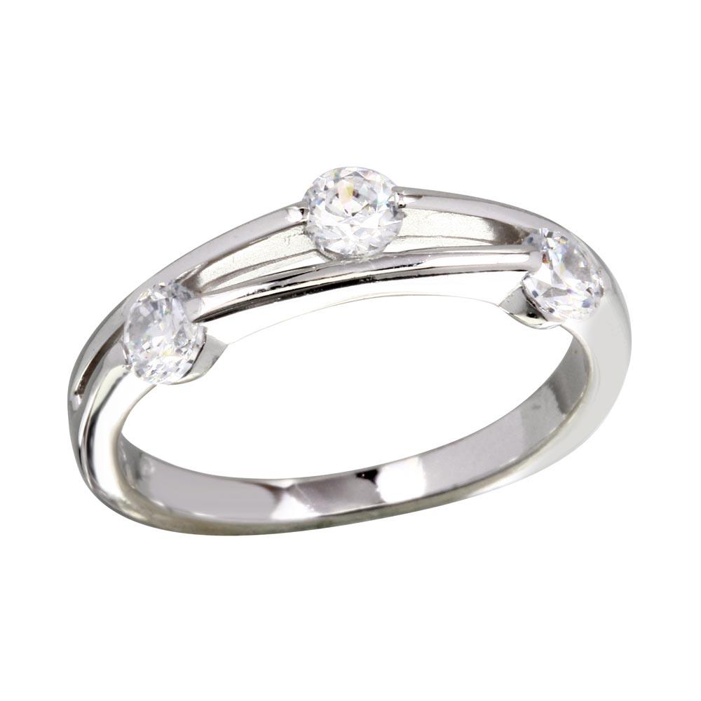 High Polished Rhodium Plated 925 Sterling Silver Clear CZ Ring Band Sizes 5-9