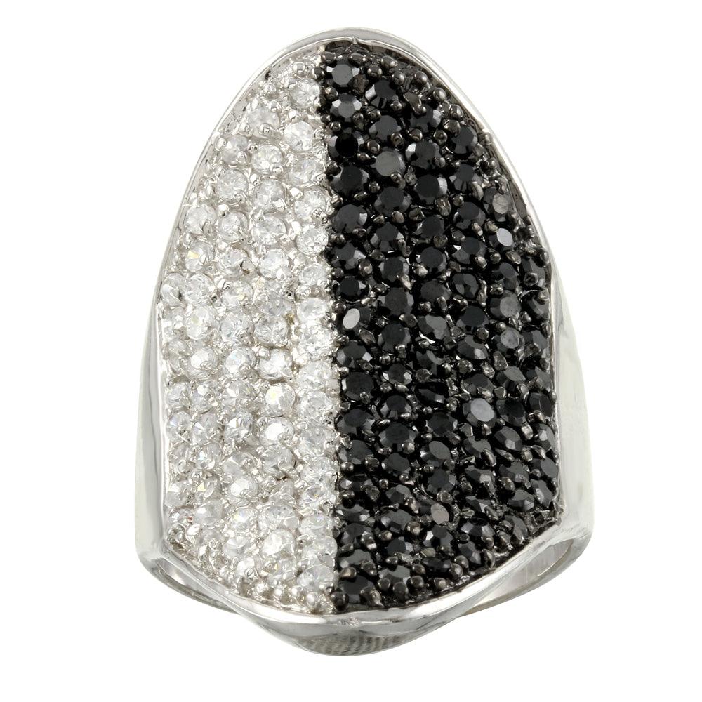 Rhodium Plated 925 Sterling Silver Black and Clear CZ Encrusted Ring Sizes 5-9