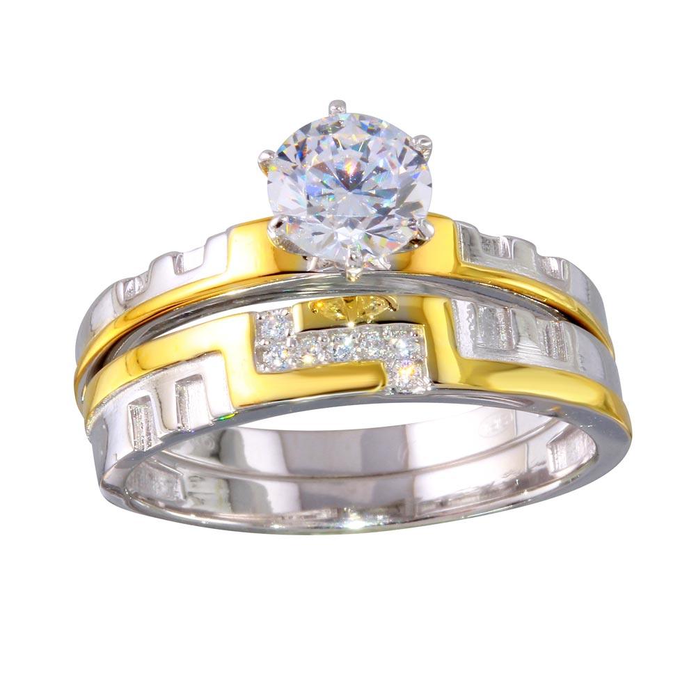 Two-Tone 925 Gold Plated Sterling Silver Stackable CZ Double Rings Sizes 5-9