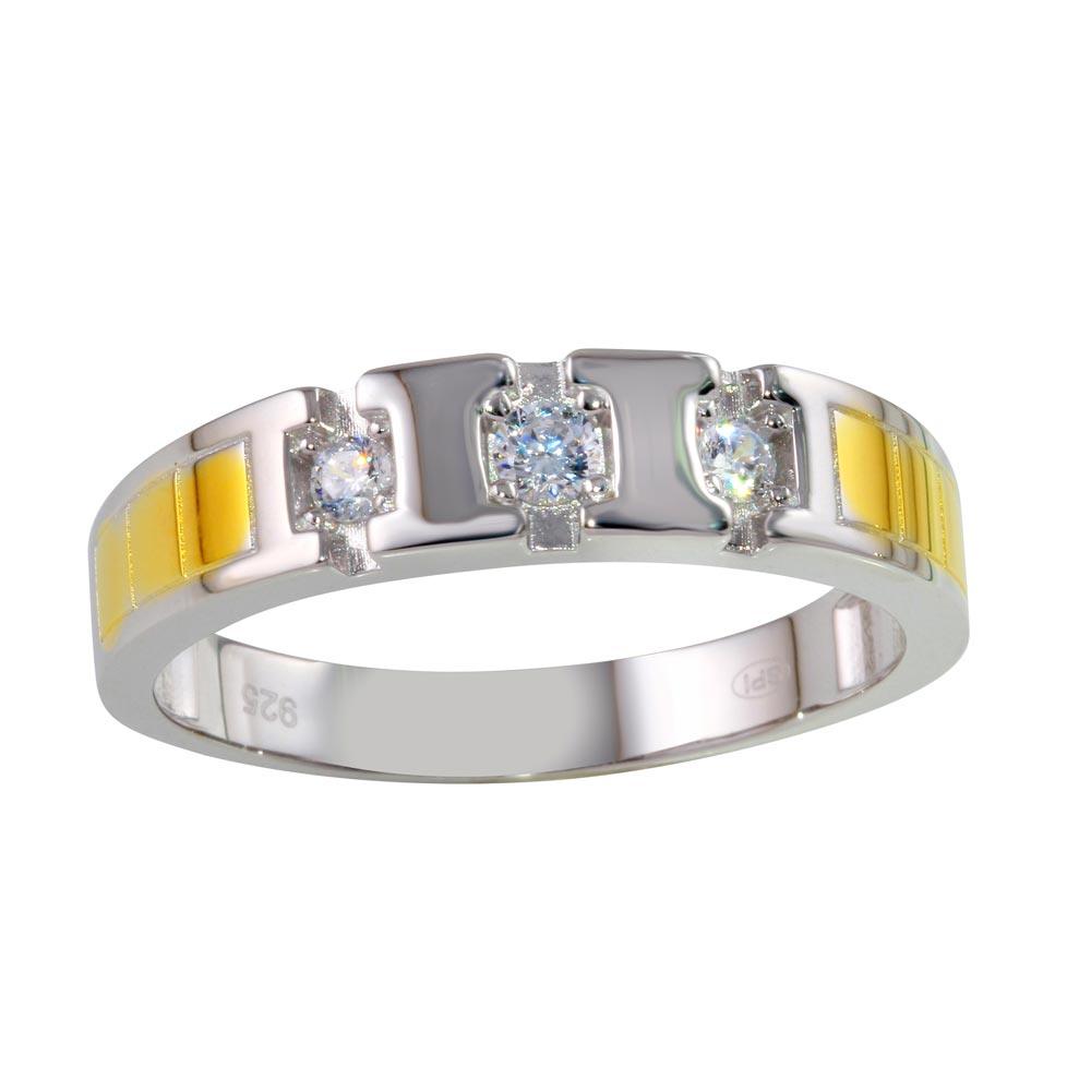 Polished Two-Tone 925 Gold Plated Sterling Silver Ring Clear CZ Band Sizes 9-12