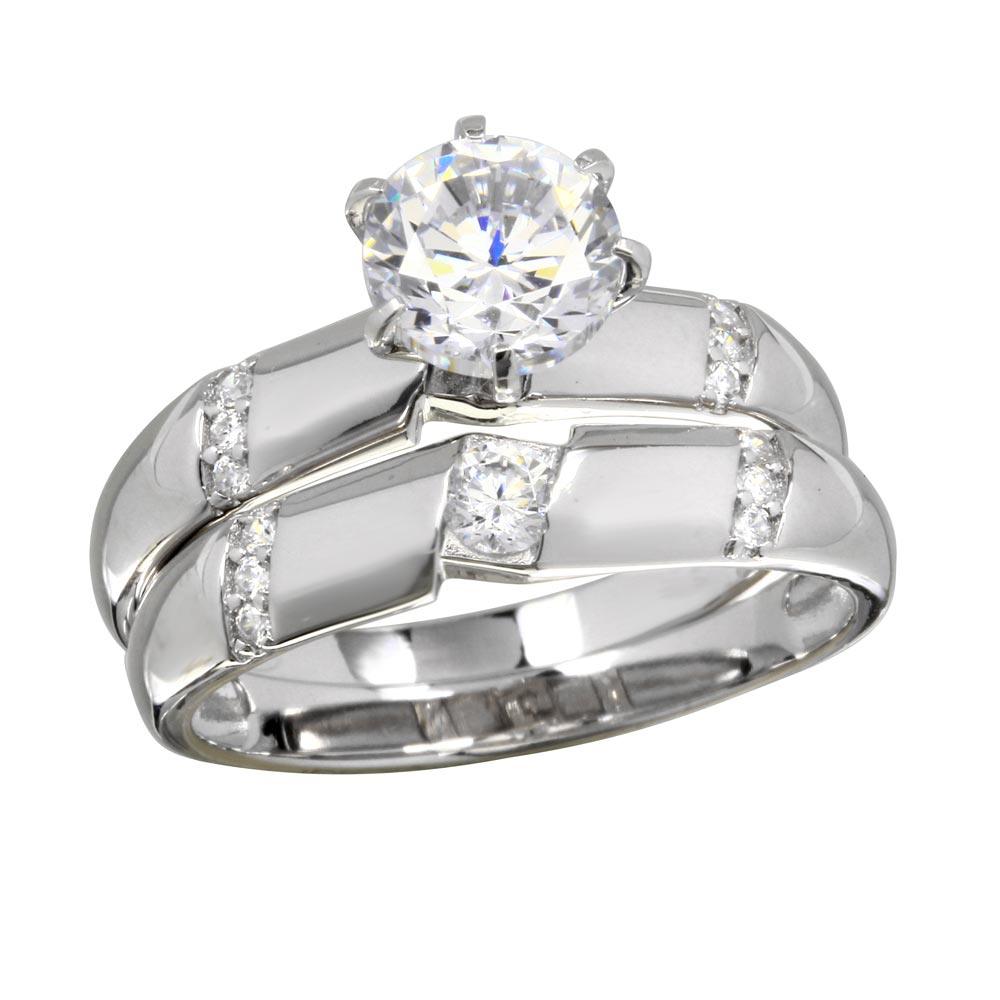 Rhodium Plated 925 Sterling Silver Double Stackable Rings Clear CZ Sizes 5-9