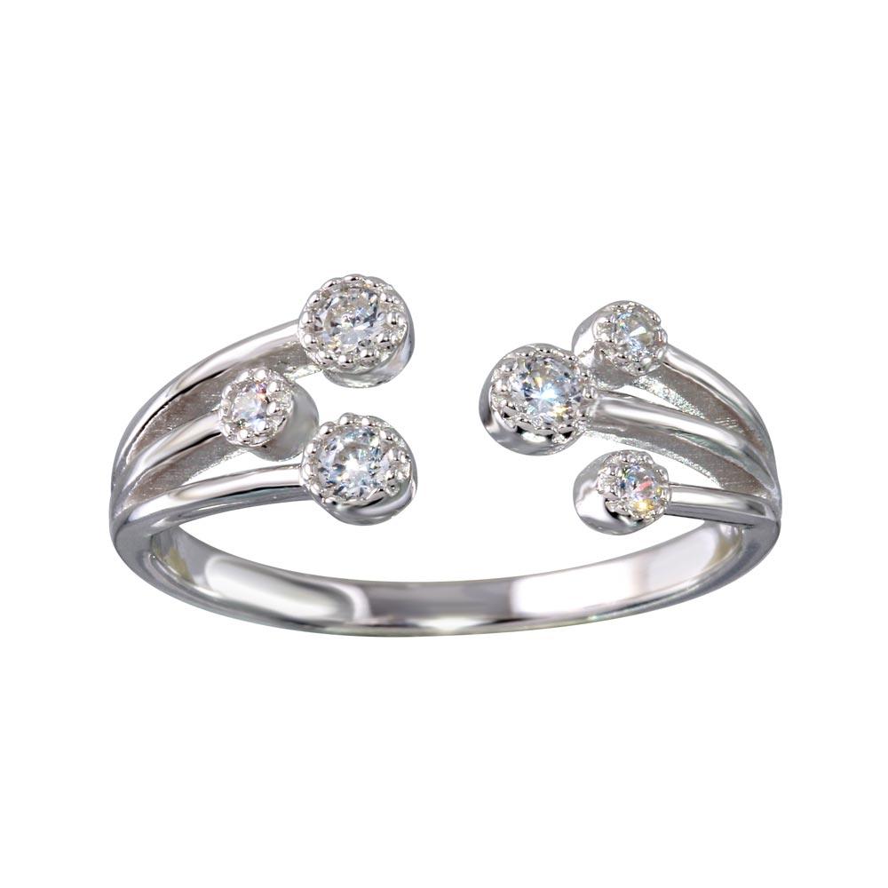 Polished Rhodium Plated 925 Sterling Silver Adjustable CZ Ring Band Sizes 5-9