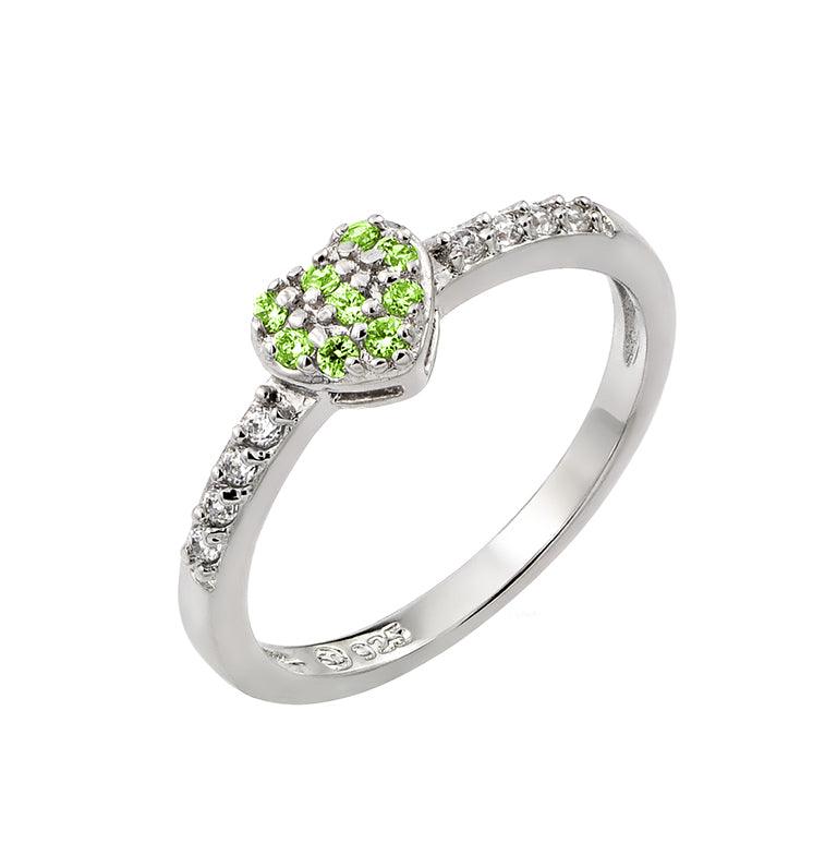 Rhodium Plated 925 Sterling Silver CZ August Simulated Heart Ring Band Sizes 5-9