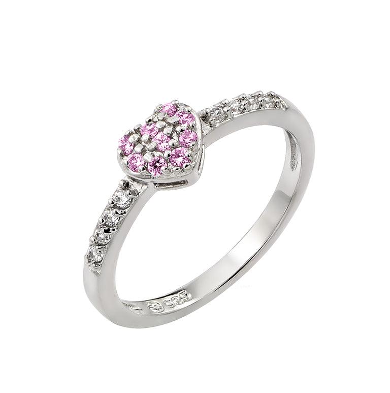 Rhodium Plated 925 Sterling Silver CZ October Simulated Heart Ring Sizes 5-9