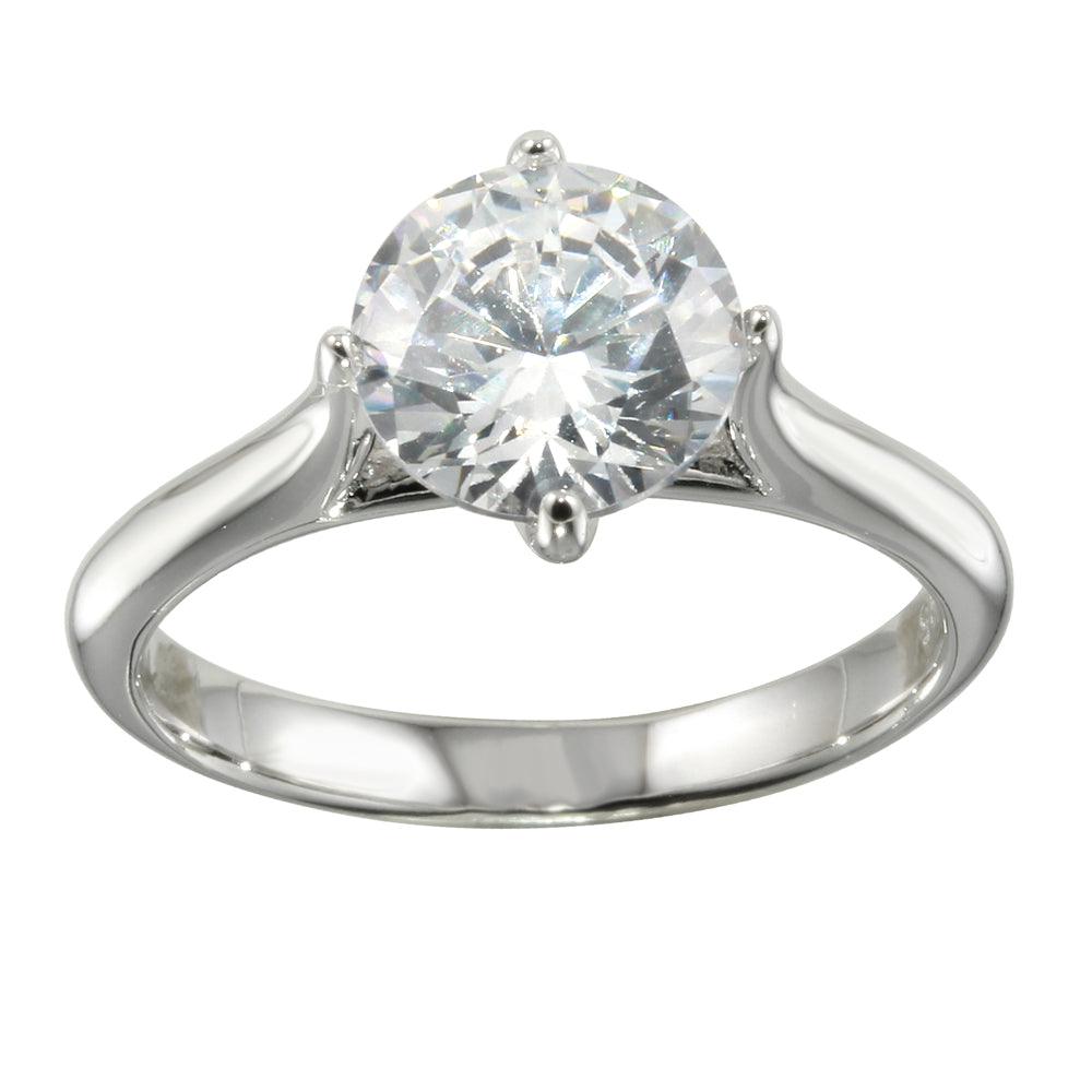 Rhodium Plated 925 Sterling Silver Clear CZ Solitaire Ring Band Sizes 5-9