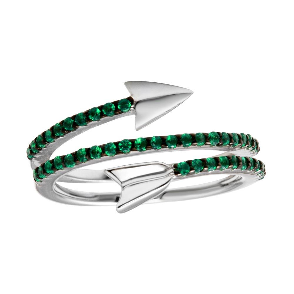Rhodium Plated 925 Sterling Silver Wrap Arrow Green CZ Ring Band Sizes 5-9