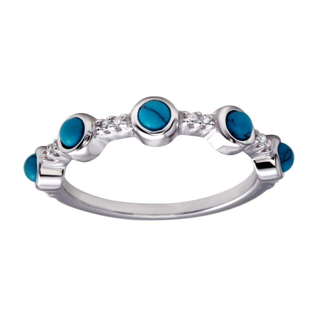 Rhodium Plated 925 Sterling Silver Simulated Turquoise Ring Band Sizes 5-9