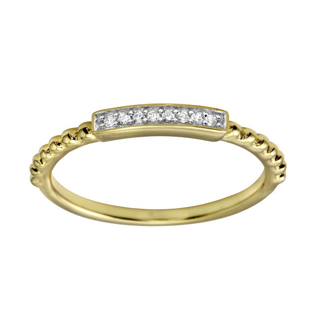 High Polished Gold Plated 925 Sterling Silver Bar Ring Clear CZ Band Sizes 5-9