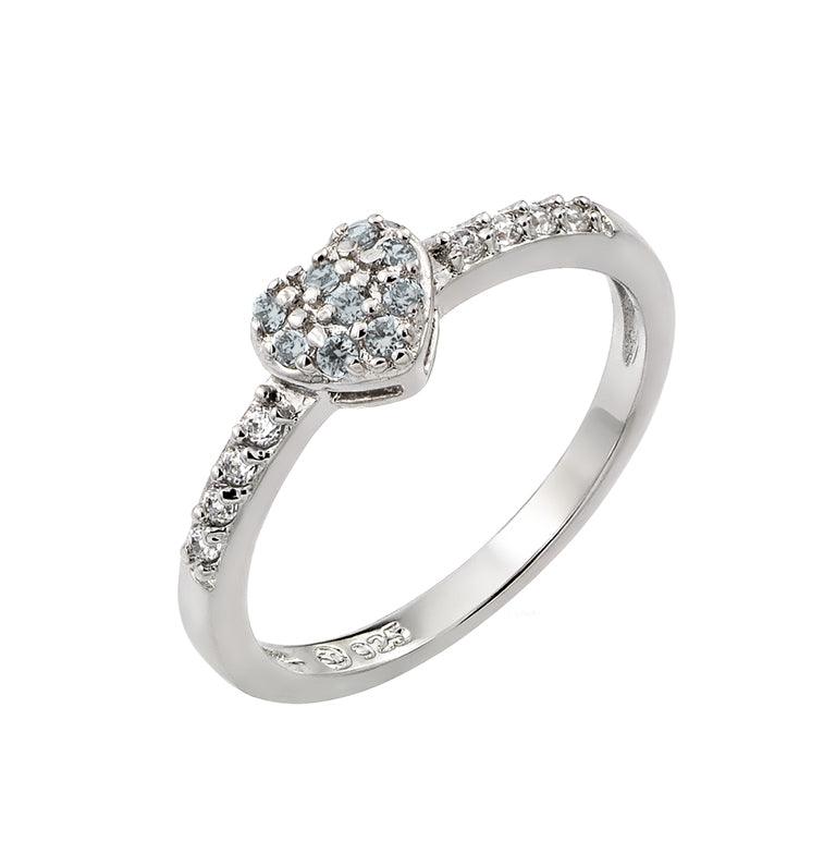 Rhodium Plated 925 Sterling Silver CZ March Simulated Heart Ring Band Sizes 5-9