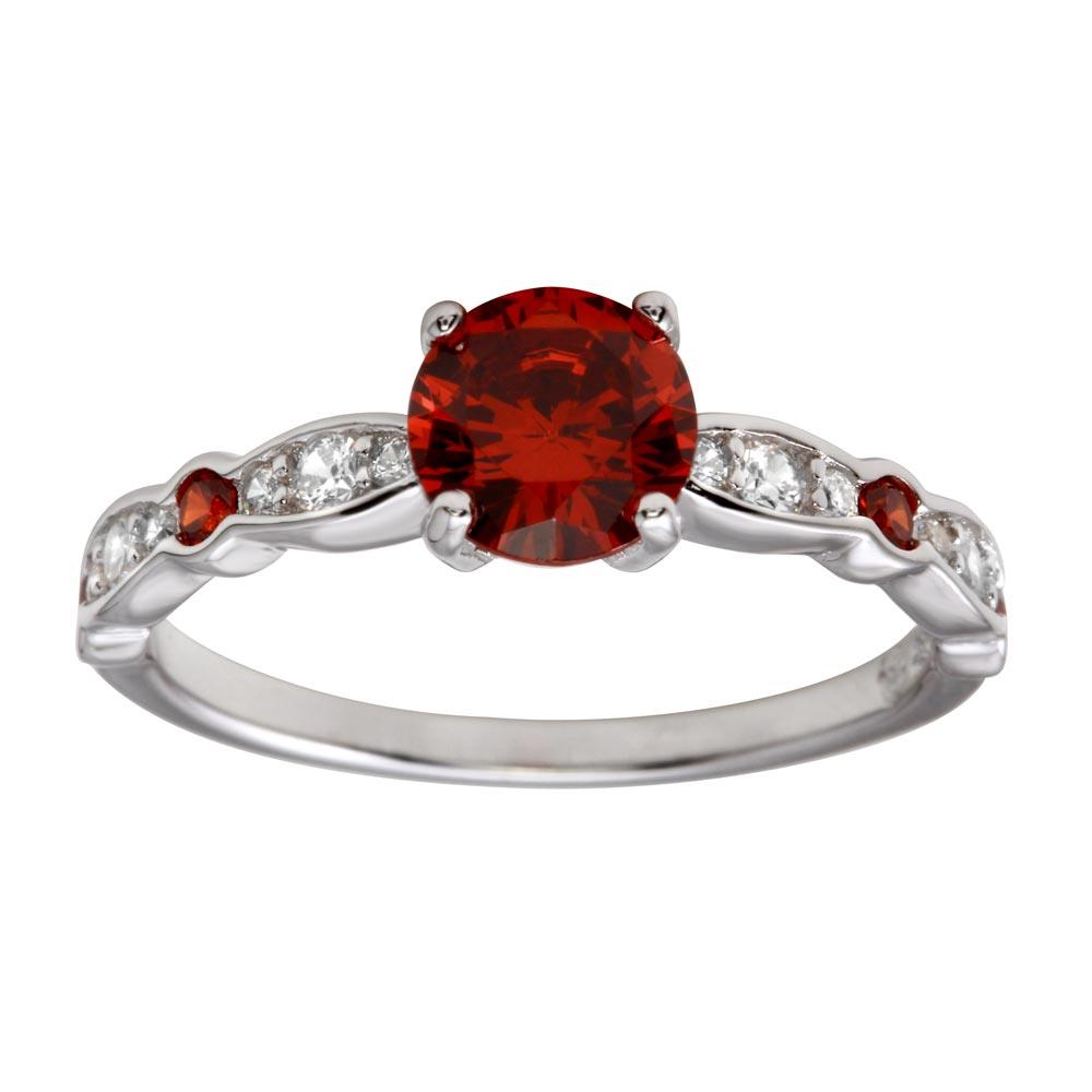 High Polished Rhodium Plated 925 Sterling Silver Red CZ Ring Band Sizes 5-9