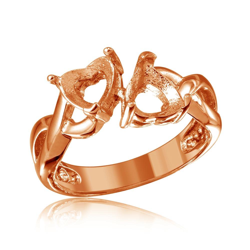 Rose Gold Plated 925 Sterling Silver Double Heart Mounting Ring Band Sizes 5-9