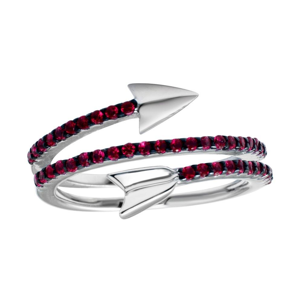 Rhodium Plated 925 Sterling Silver Wrap Arrow Red CZ Ring Band Sizes 5-9
