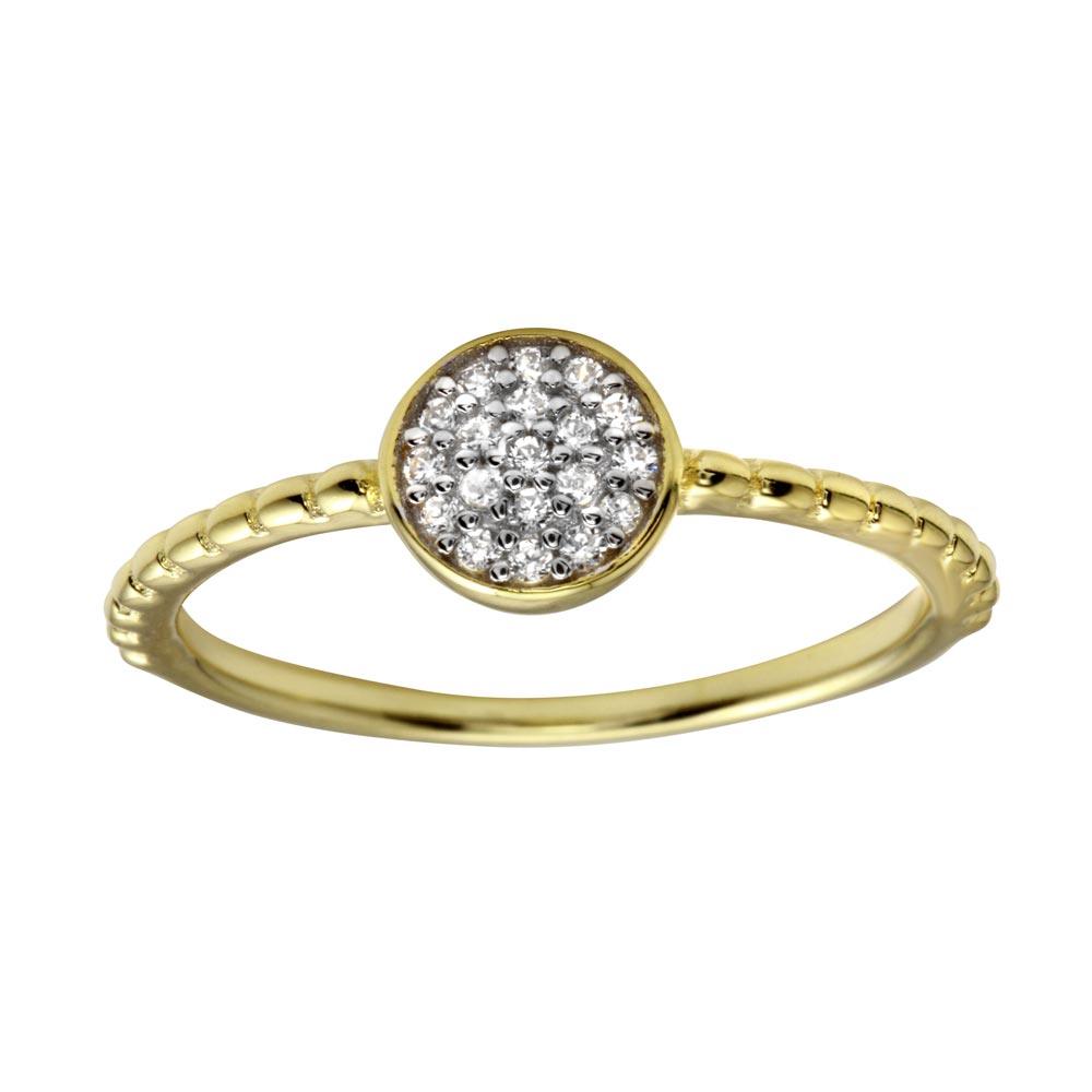 Polished Gold Plated 925 Sterling Silver Circle Ring Clear CZ Band Sizes 5-9