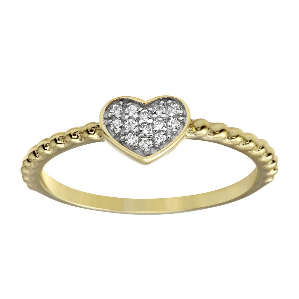 High Polished Gold Plated 925 Sterling Silver Small Heart Ring CZ Band Sizes 5-9