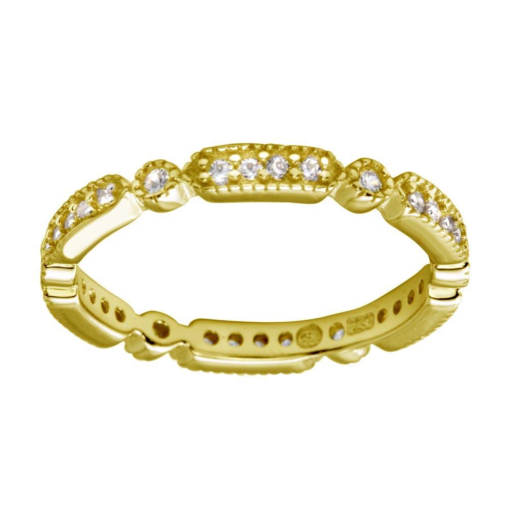 High Polished Gold Plated 925 Sterling Silver CZ Eternity Ring Band Sizes 5-9