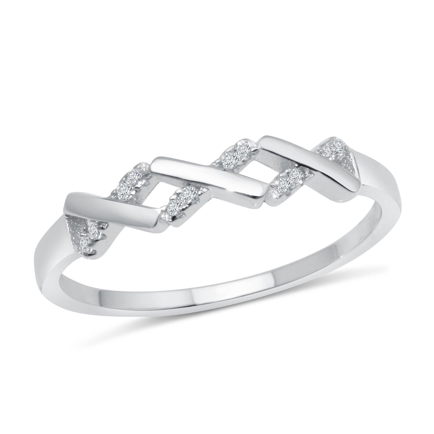 Rhodium Plated 925 Sterling Silver ZigZag Pattern Ring Band CZ Sizes 5-9