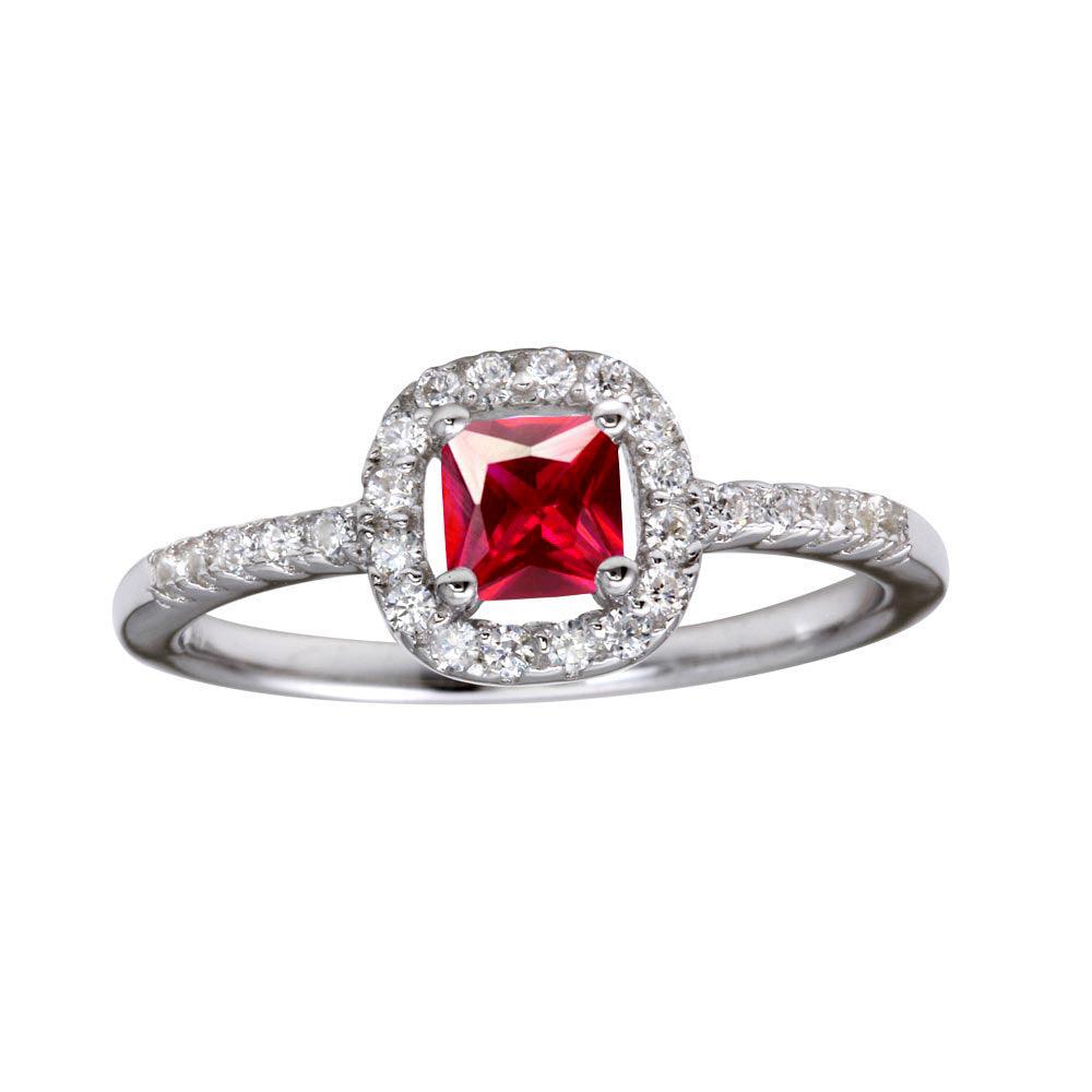 Rhodium Plated 925 Sterling Silver Clear & Red CZ Center Ring Band Sizes 5-9