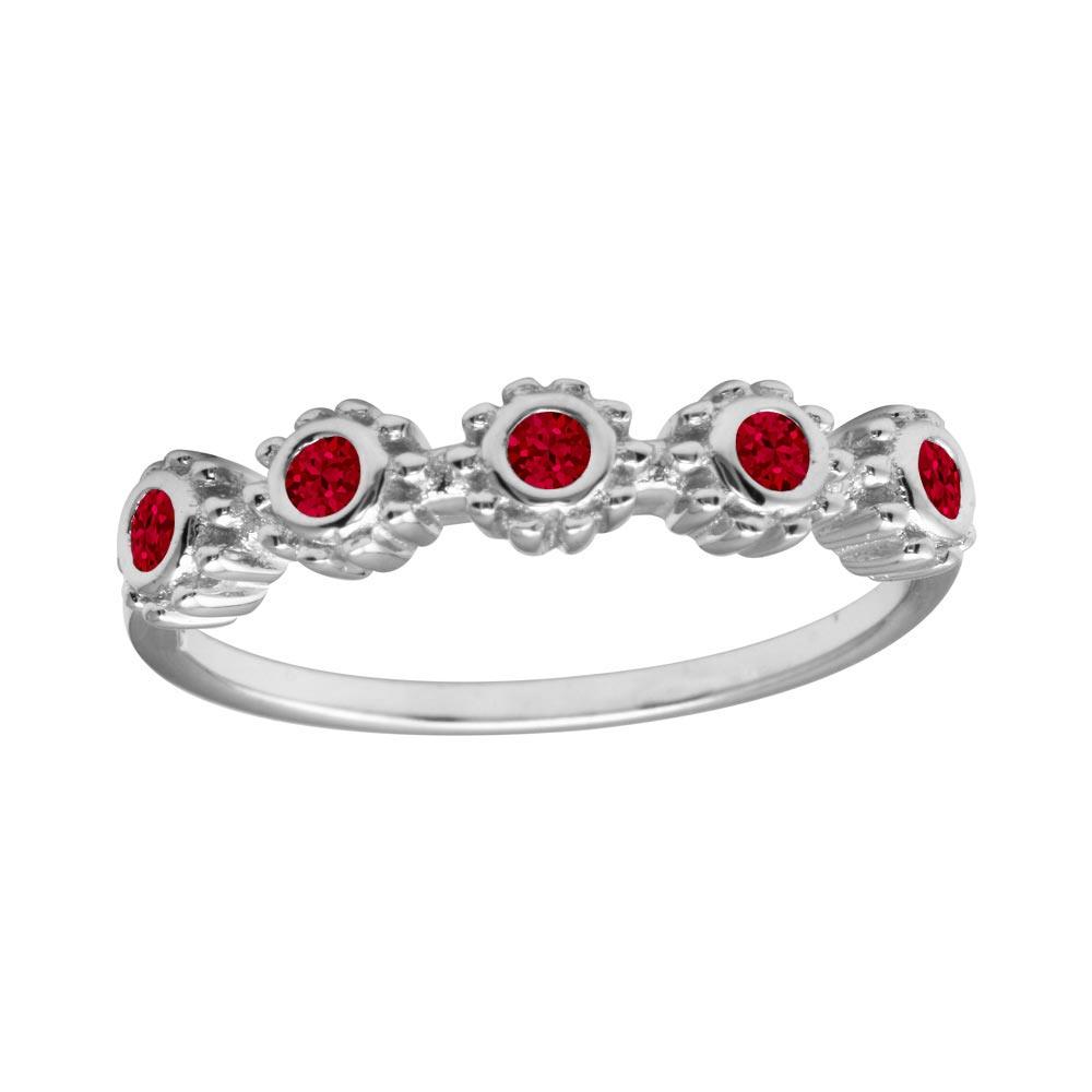 High Polished Rhodium Plated 925 Sterling Silver Flower Red CZ Ring Sizes 5-9