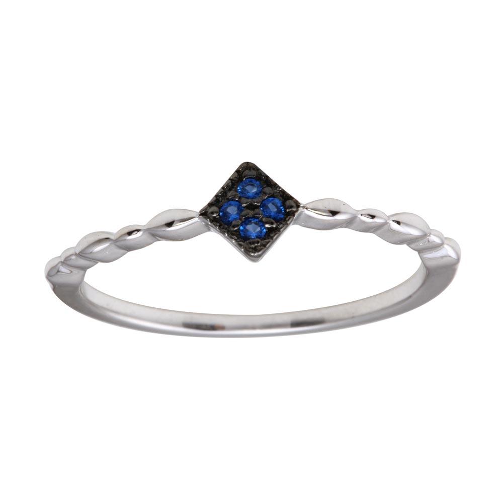 Rhodium Plated 925 Sterling Silver Diamond-Shape Blue CZ Ring Band Sizes 5-9