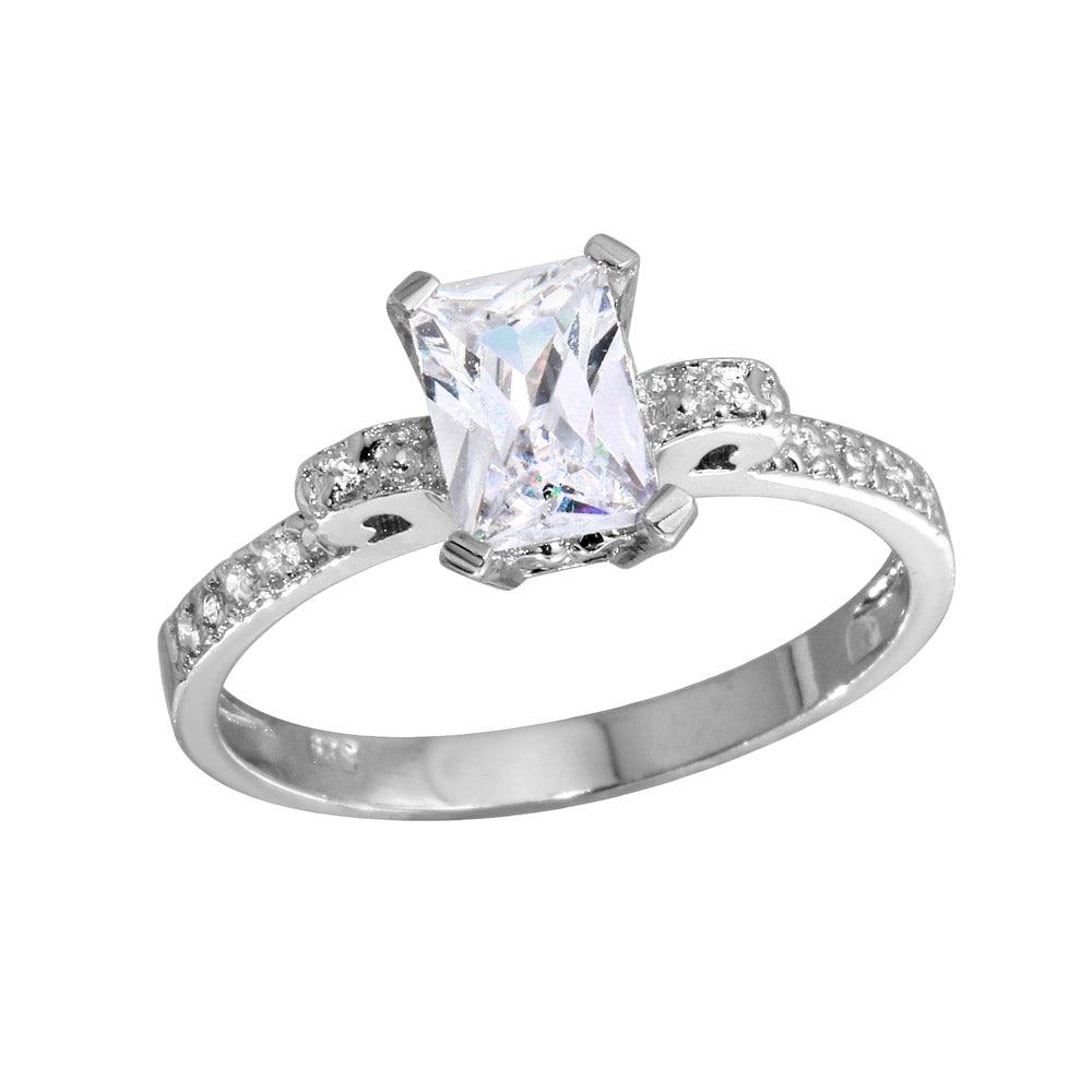 Rhodium Plated 925 Sterling Silver Rectangle Center CZ Ring Band Sizes 5-9