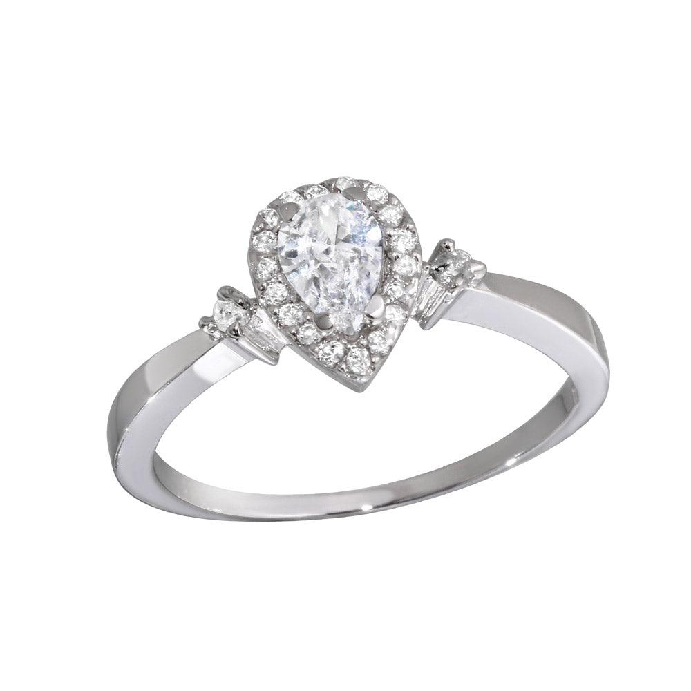 Rhodium Plated 925 Sterling Silver Small Teardrop CZ Ring Band Sizes 5-9