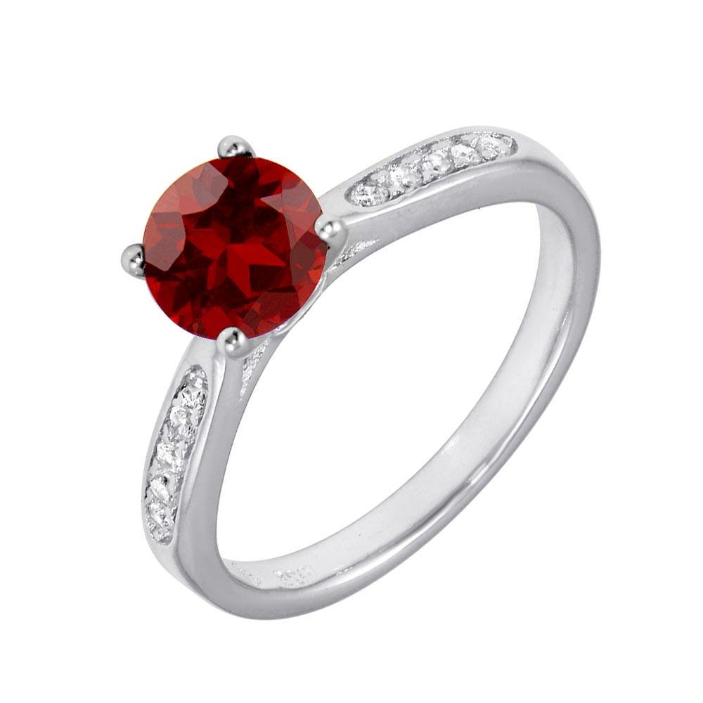 High Polished Rhodium Plated 925 Sterling Silver Red CZ Ring Band Sizes 5-9