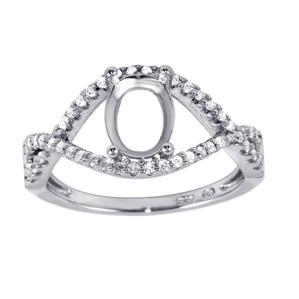 Rhodium Plated 925 Sterling Silver Twisted Mounting Ring CZ Band Sizes 5-9