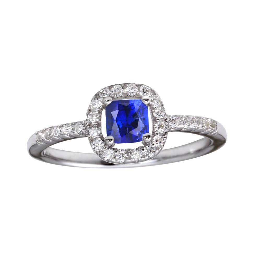 Rhodium Plated 925 Sterling Silver Square Clear & Blue CZ Ring Band Sizes 5-9