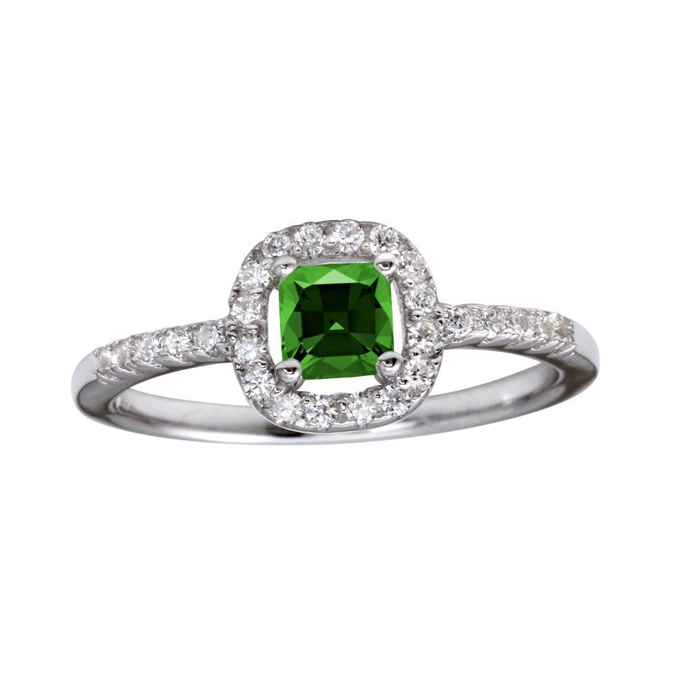 Rhodium Plated 925 Sterling Silver Square Clear Green CZ Ring Band Sizes 5-9