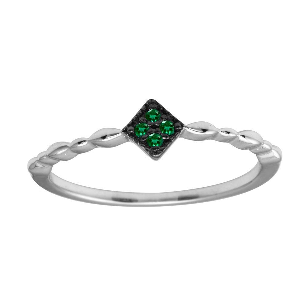 Rhodium Plated 925 Sterling Silver Diamond-Shape Green CZ Ring Band Sizes 5-9