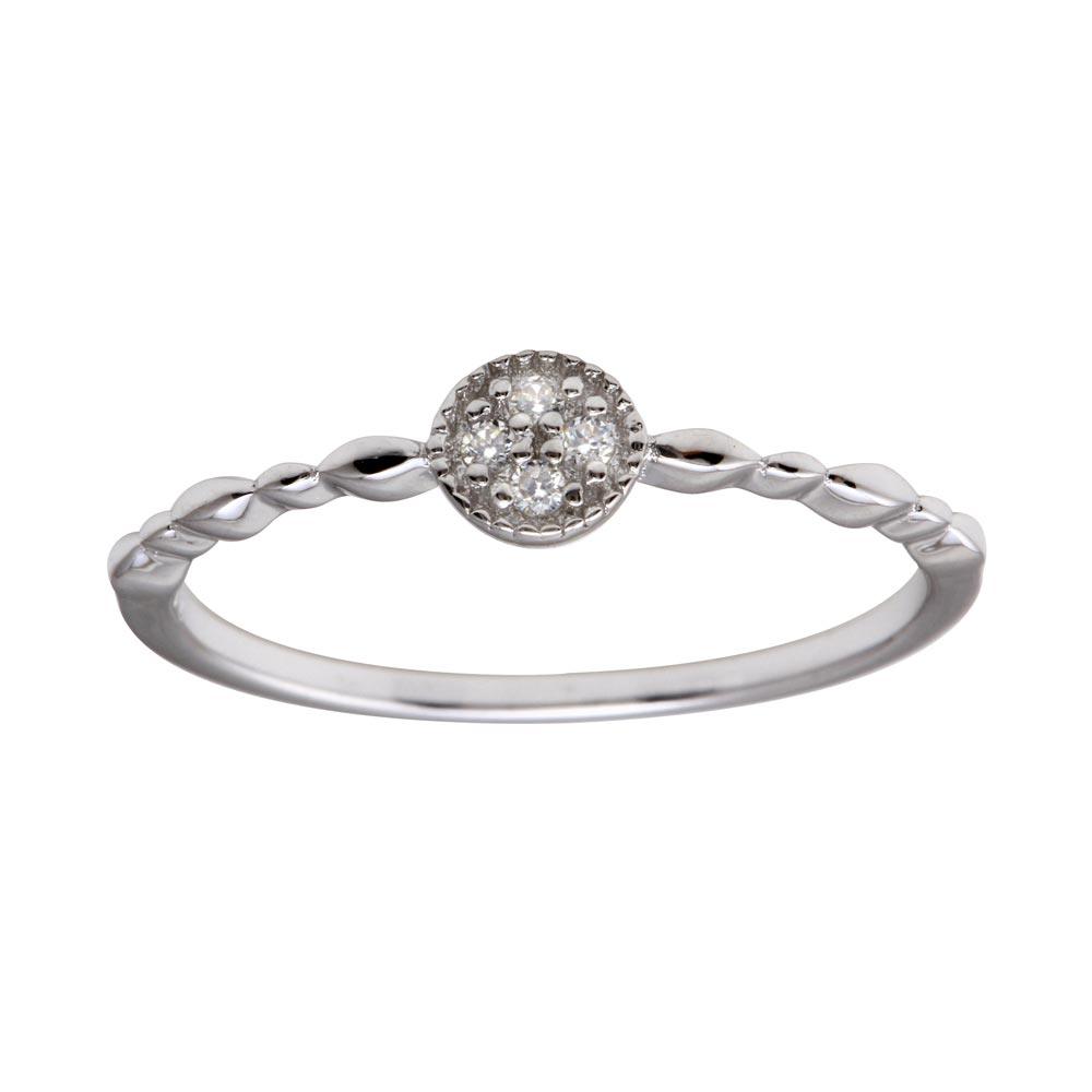 Rhodium Plated 925 Sterling Silver Round Shape Clear CZ Ring Band Sizes 5-9