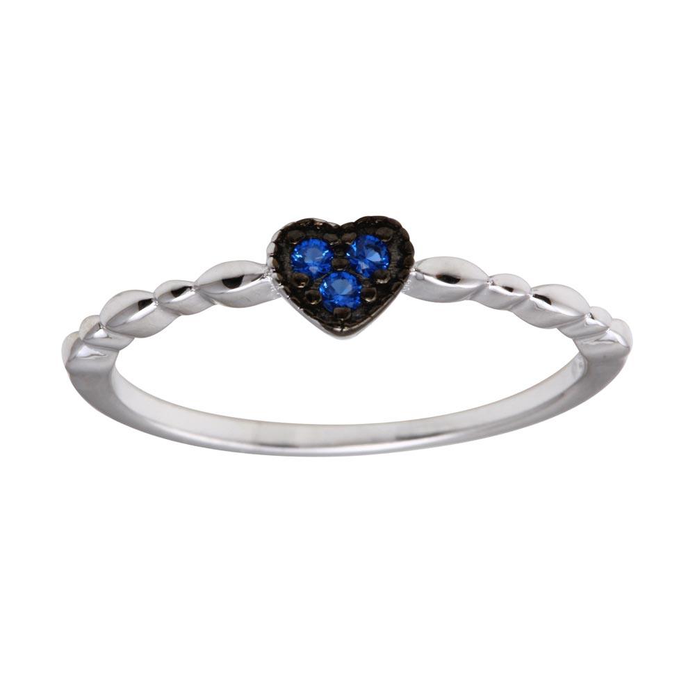 High Polished Rhodium Plated 925 Sterling Silver Heart Blue CZ Ring Sizes 5-9