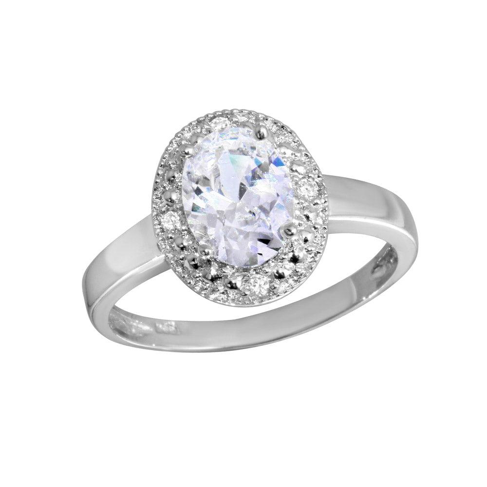 High Polished Rhodium Plated 925 Sterling Silver Oval CZ Ring Band Sizes 5-9