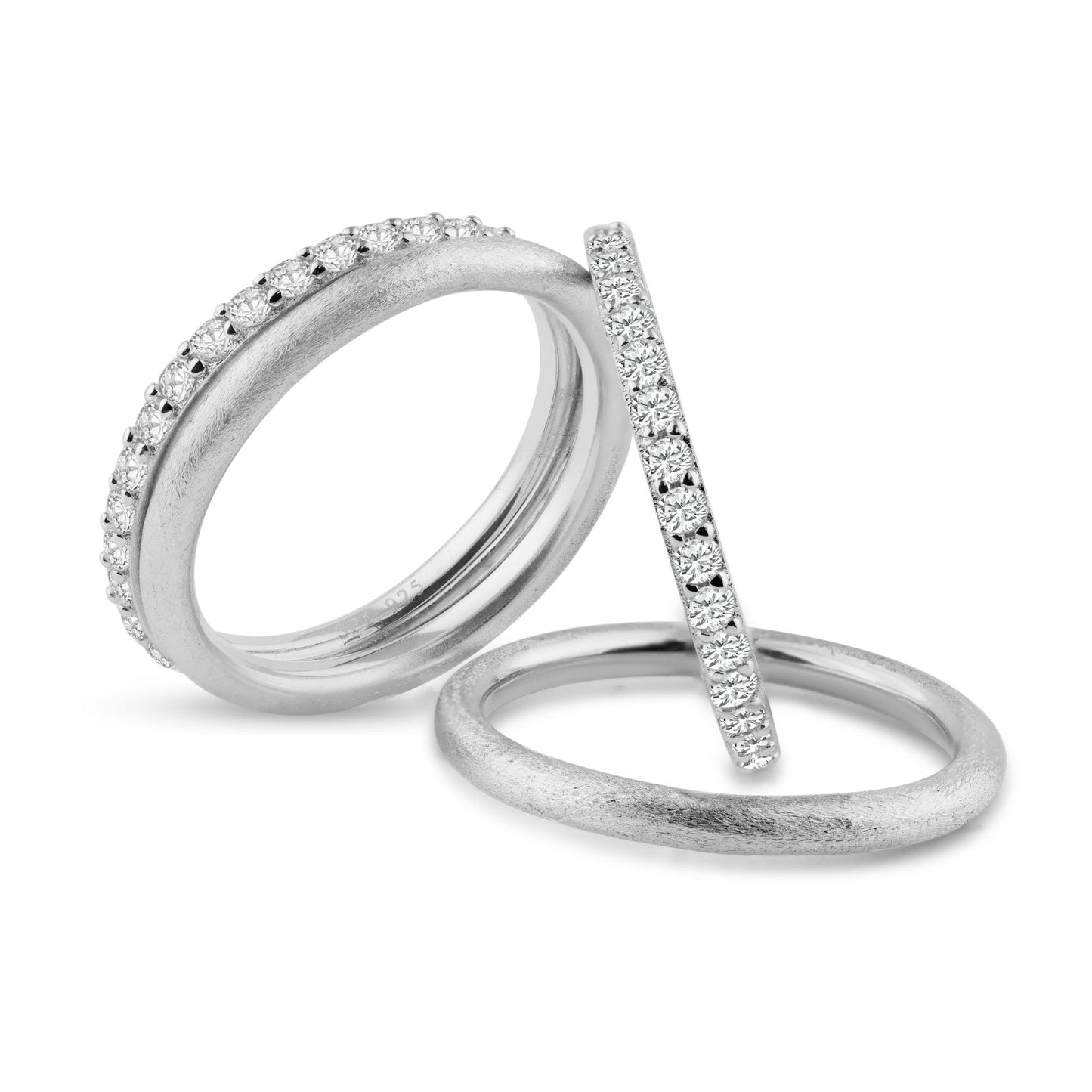 High Polished Rhodium Plated 925 Sterling Silver CZ Ring Set Band Sizes 5-10