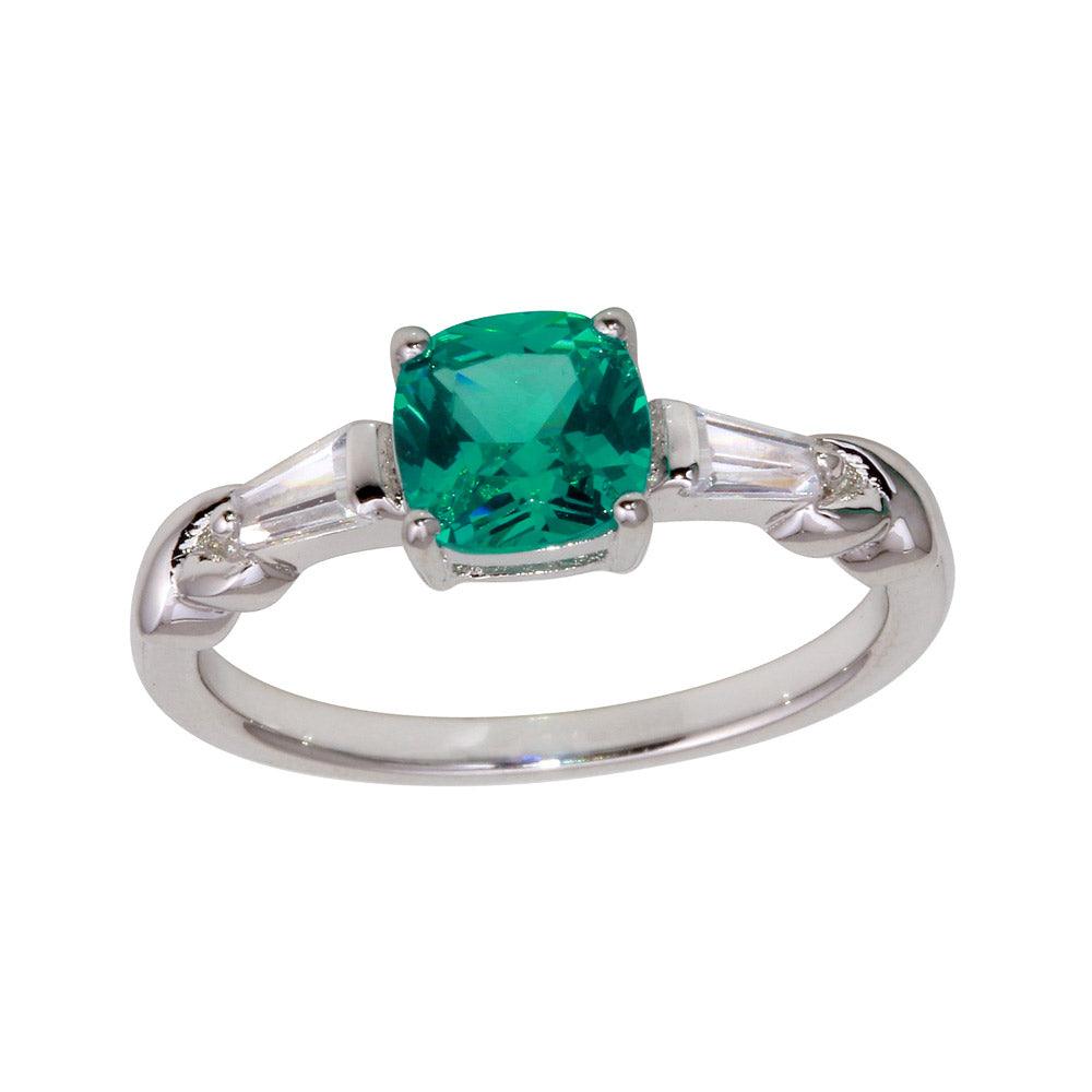 High Polished Rhodium Plated 925 Sterling Silver Teal CZ Ring Band Sizes 5-9