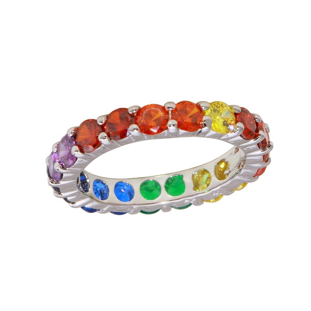 Rhodium Plated 925 Sterling Silver Multi-Colored CZ Eternity Ring Band Sizes 5-9