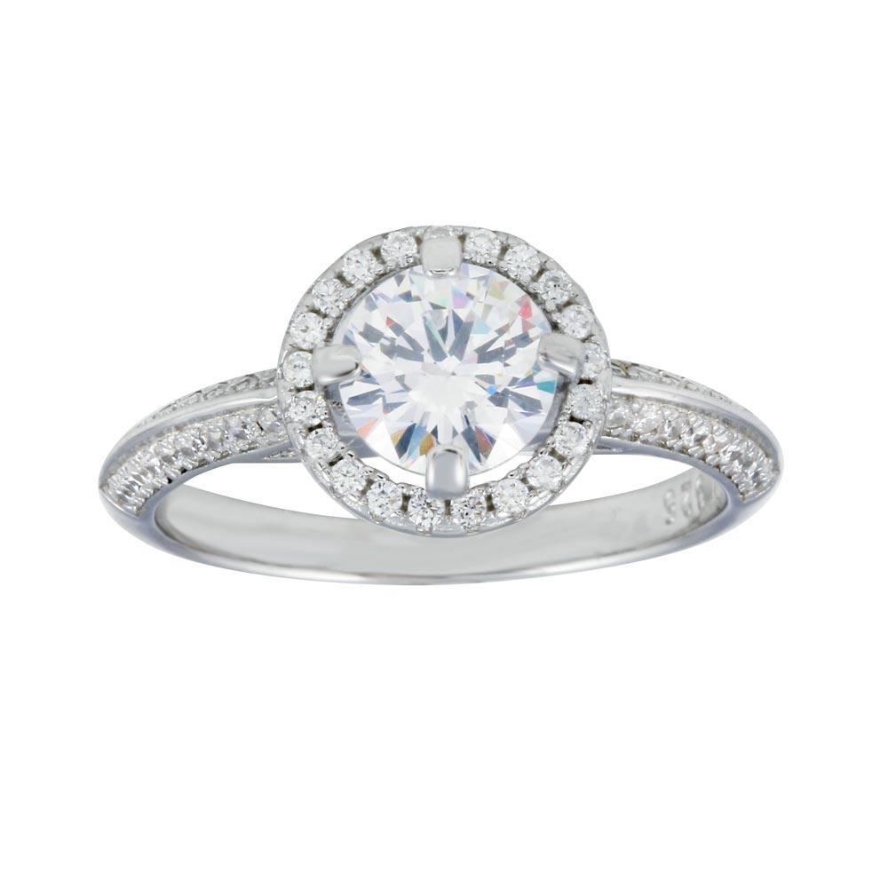 Rhodium Plated 925 Sterling Silver Halo Clear CZ Bridal Ring Band Sizes 5-9